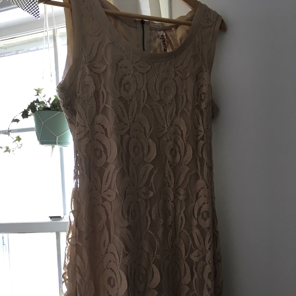 floral beige straightline lace dress